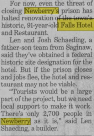 Falls Hotel (Newberry Hotel) - June 2005 Article (newer photo)